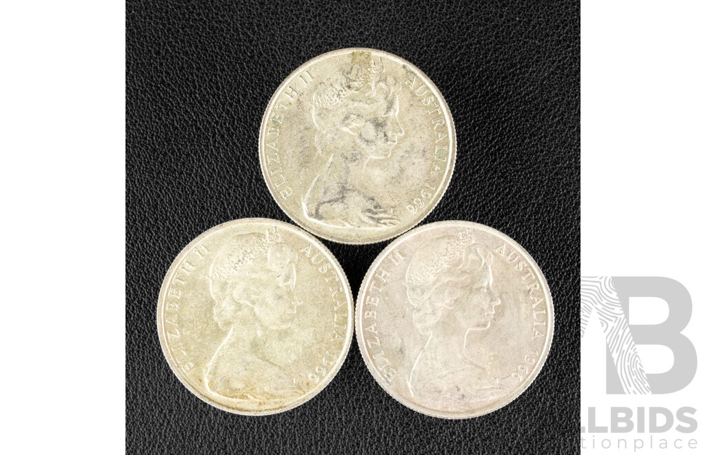 Three Australian 1966 Round Silver Fifty Cent Coins .800