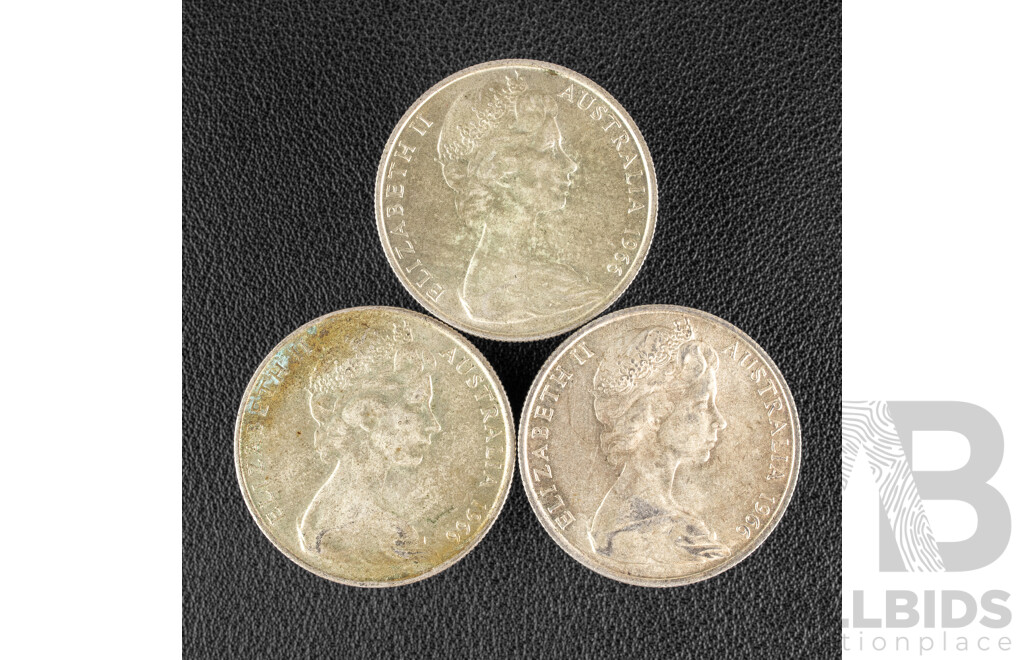 Three Australian 1966 Round Silver Fifty Cent Coins .800