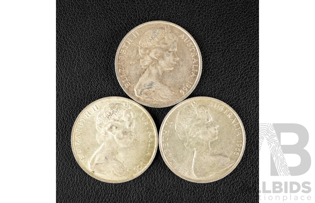 Three Australian 1966 Round Silver Fifty Cent Coins .800