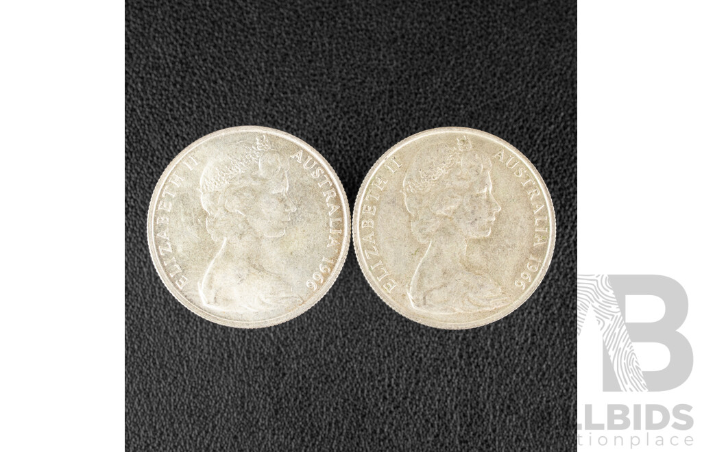 Two Australian 1966 Round Silver Fifty Cent Coins .800