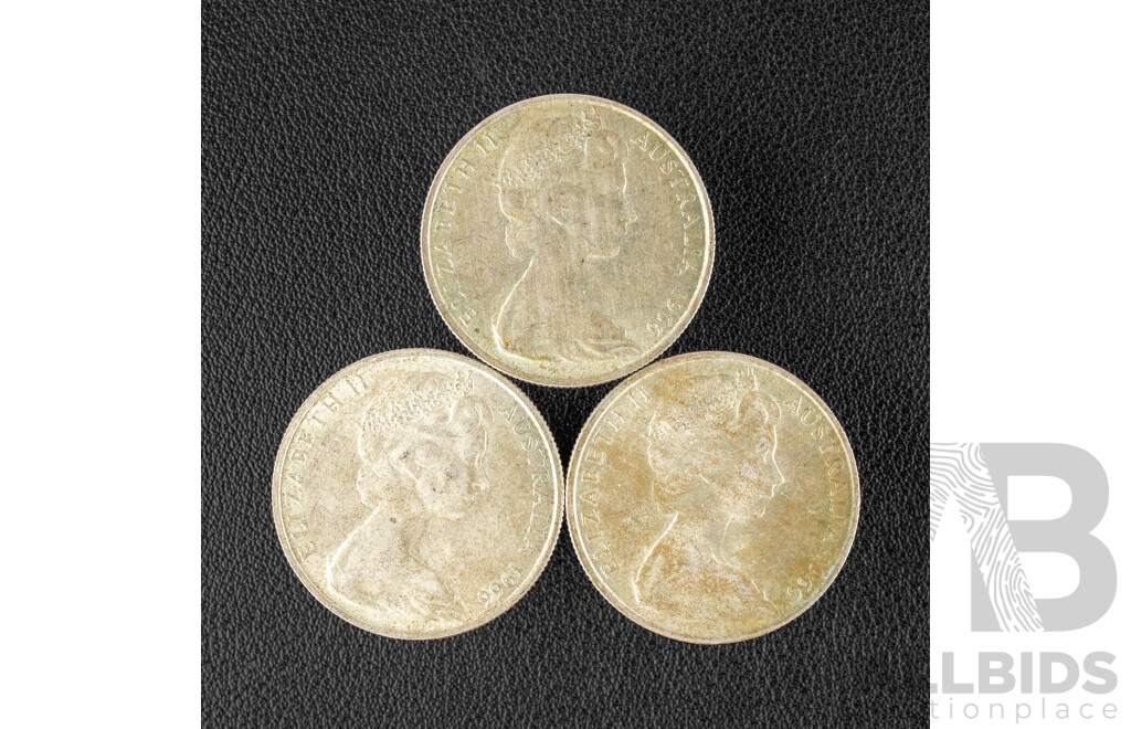 Three Australian 1966 Round Silver Fifty Cent Coins .800