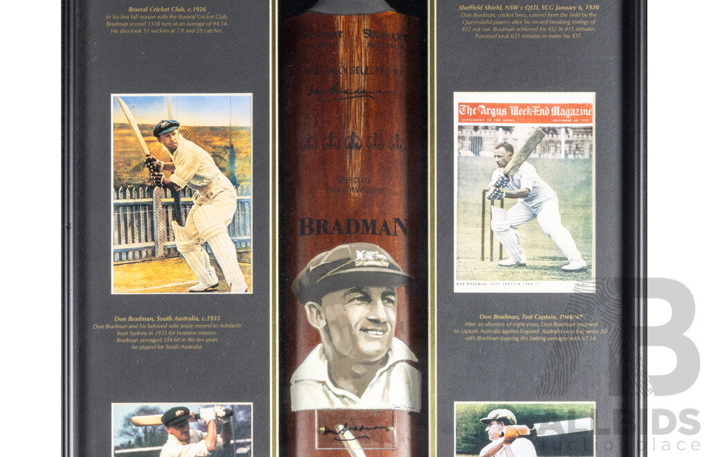 Sir Donald Bradman Signed Cricket Bat Display, The Bradman Collection