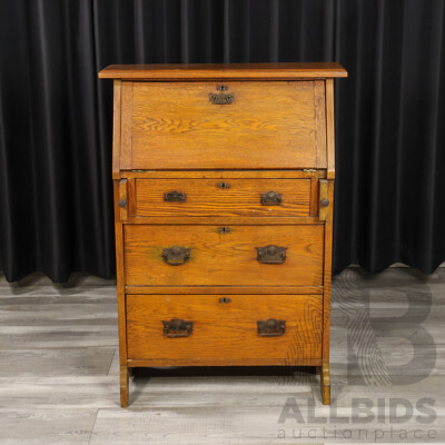 Art Deco Oak Drop Front Bureau