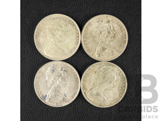 Four Australian 1966 Round Silver Fifty Cent Coins .800