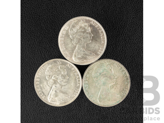 Three Australian 1966 Round Silver Fifty Cent Coins .800