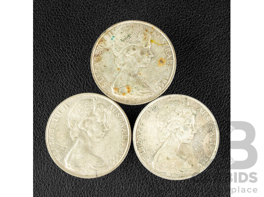 Three Australian 1966 Round Silver Fifty Cent Coins .800