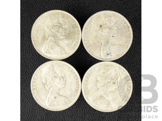 Four Australian 1966 Round Silver Fifty Cent Coins .800