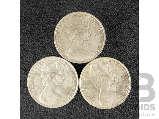 Three Australian 1966 Round Silver Fifty Cent Coins .800