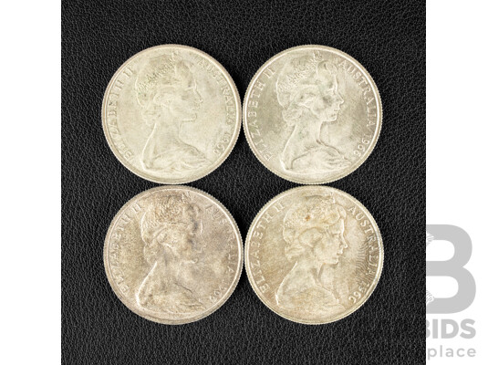 Four Australian 1966 Round Silver Fifty Cent Coins .800