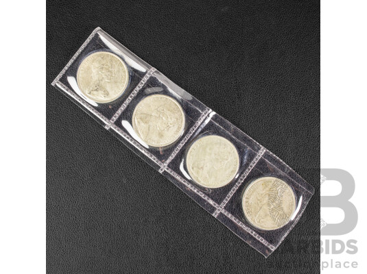 Four Australian 1966 Round Silver Fifty Cent Coins .800
