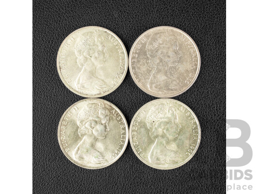 Four Australian 1966 Round Silver Fifty Cent Coins .800