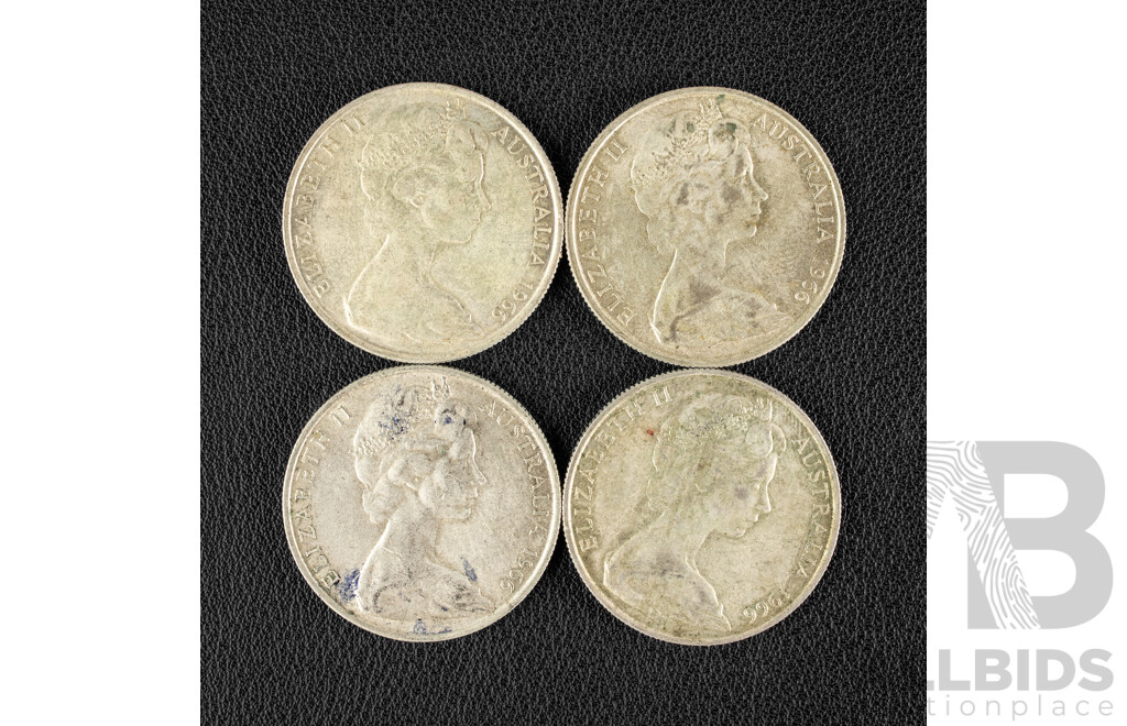 Four Australian 1966 Round Silver Fifty Cent Coins .800