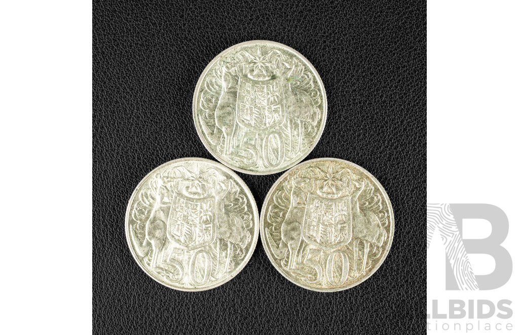 Three Australian 1966 Round Silver Fifty Cent Coins .800