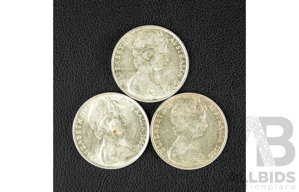 Three Australian 1966 Round Silver Fifty Cent Coins .800