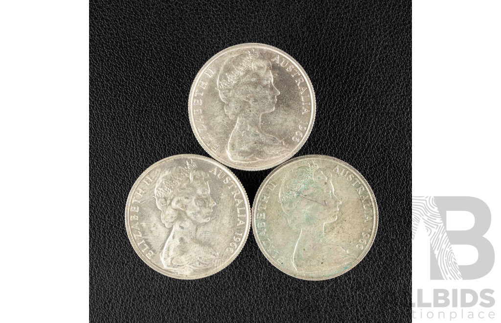 Three Australian 1966 Round Silver Fifty Cent Coins .800