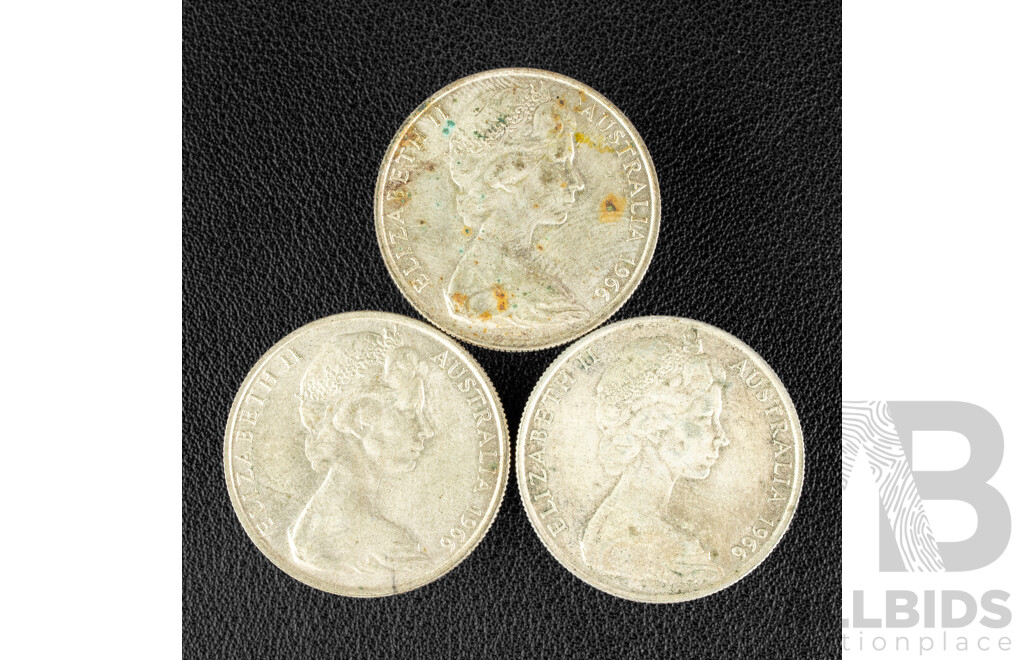 Three Australian 1966 Round Silver Fifty Cent Coins .800