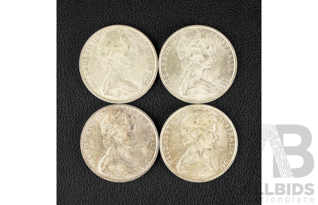 Four Australian 1966 Round Silver Fifty Cent Coins .800