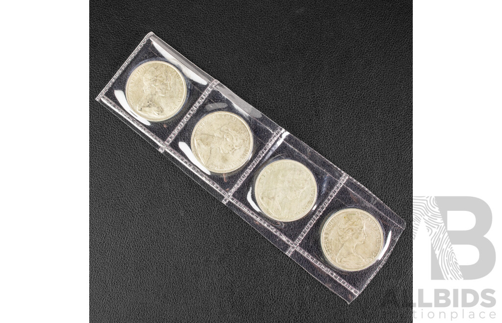 Four Australian 1966 Round Silver Fifty Cent Coins .800