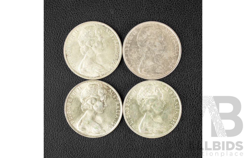 Four Australian 1966 Round Silver Fifty Cent Coins .800