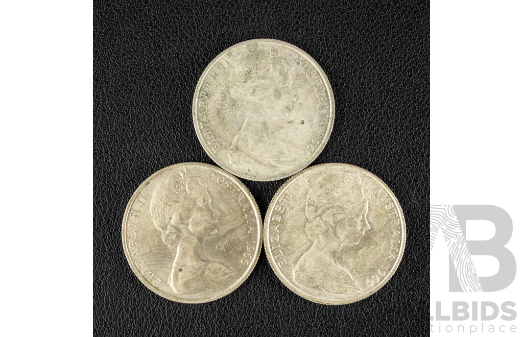 Three Australian 1966 Round Silver Fifty Cent Coins .800