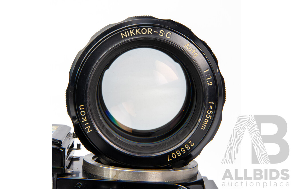 Nikon F2 Photomic S 35mm Black SLR Camera with Nikkor S.C Auto 55mm F/1.2 Lens
