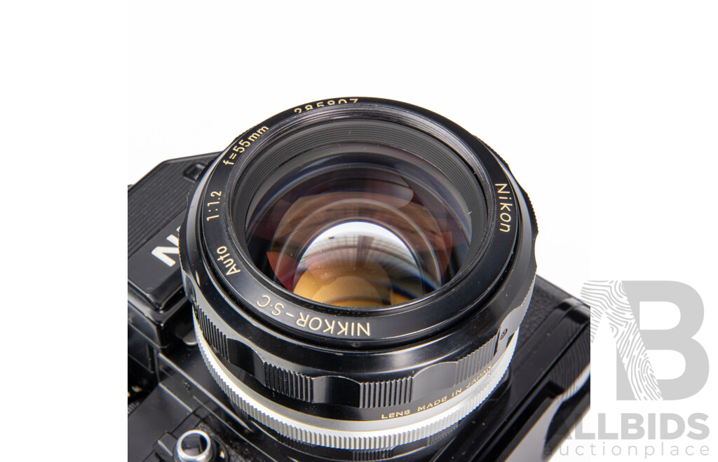 Nikon F2 Photomic S 35mm Black SLR Camera with Nikkor S.C Auto 55mm F/1.2 Lens