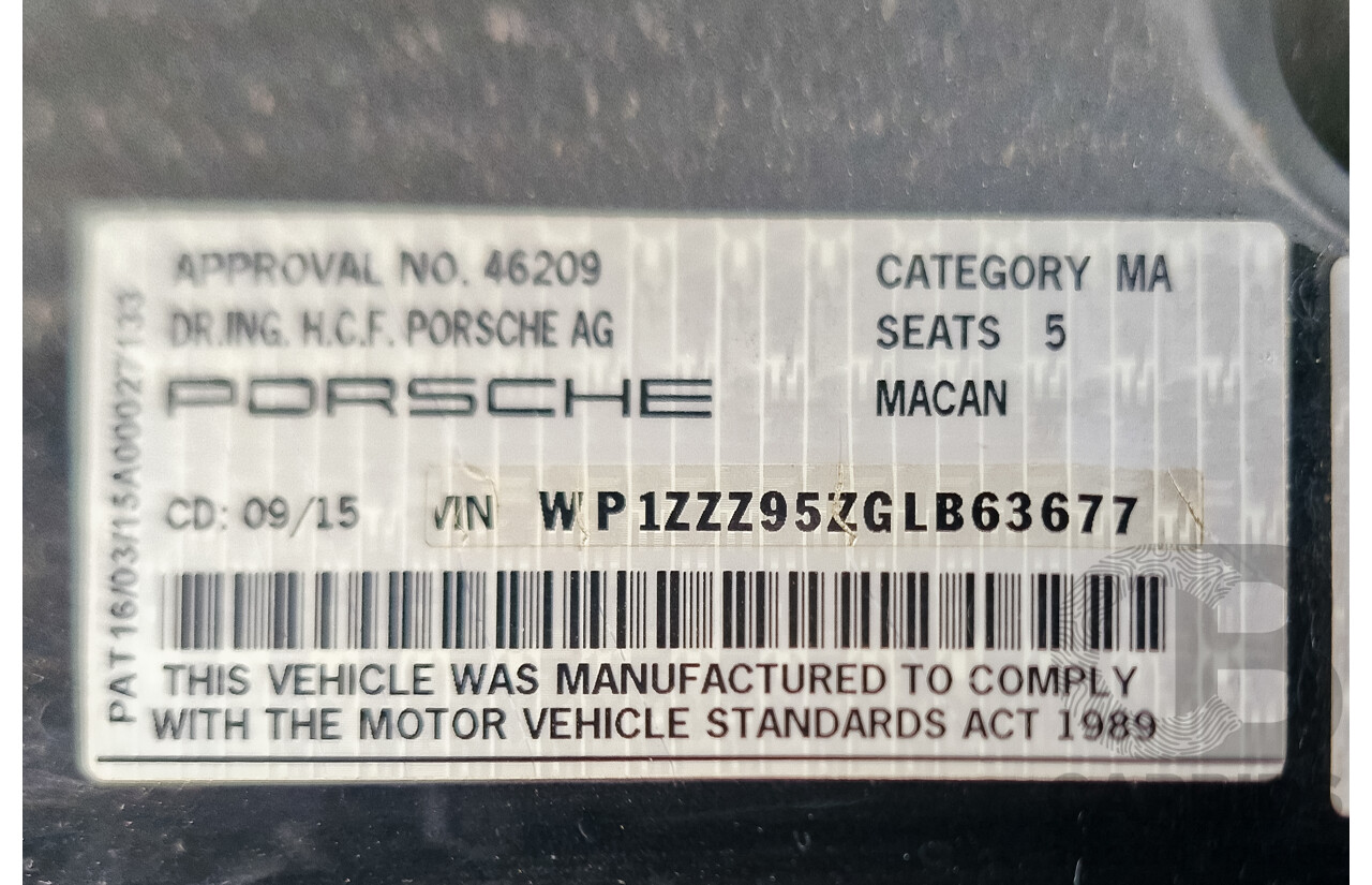 9/2015 Porsche Macan S Diesel (AWD) MY16 4d Wagon Jet Black Metallic Turbo Diesel 3.0L