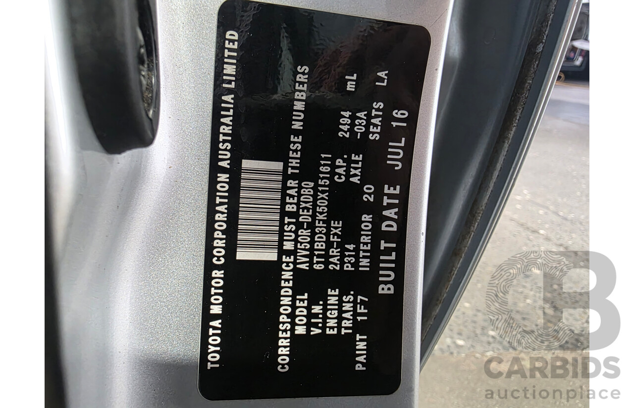 7/2016 Toyota Camry Atara SL AVV50R MY15 4d Sedan Classic Silver Metallic Hybrid 2.5L