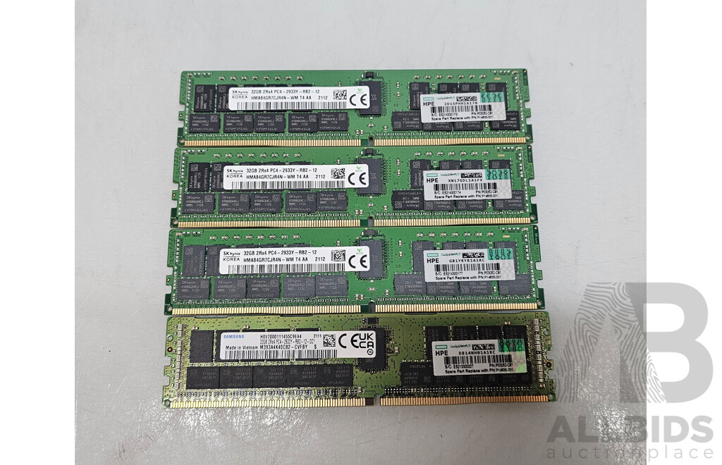 Assorted 32GB ECC DDR4 2933YRDIMM RAM - Lot of Four