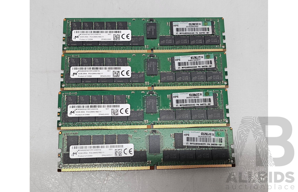 Micron 32GB ECC DDR4 2666V RDIMM RAM - Lot of Four