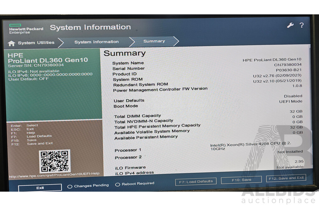 HPE ProLiant DL360 Gen10 Intel Xeon SILVER (4208) 2.10GHz-3.20GHz 8-Core CPU 1RU Server W/ 32GB DDR4