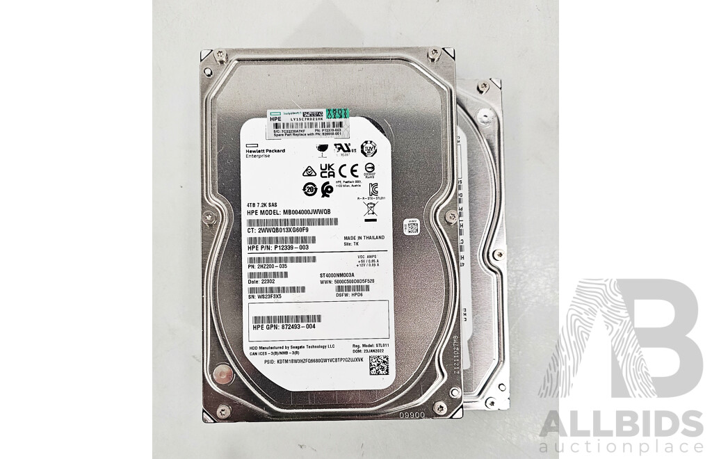 HPE (MB004000JWWQB) 4TB SAS 12Gbps 7.2K 3.5-Inch Hard Drive - Lot of Two