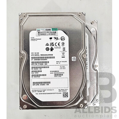 HPE (MB004000JWWQB) 4TB SAS 12Gbps 7.2K 3.5-Inch Hard Drive - Lot of Two