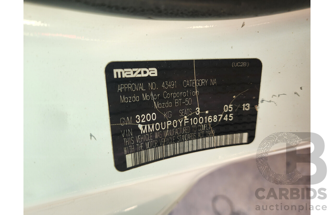 05/2013 Mazda Bt50 XT (4x2)  C/Chas White 3.2L