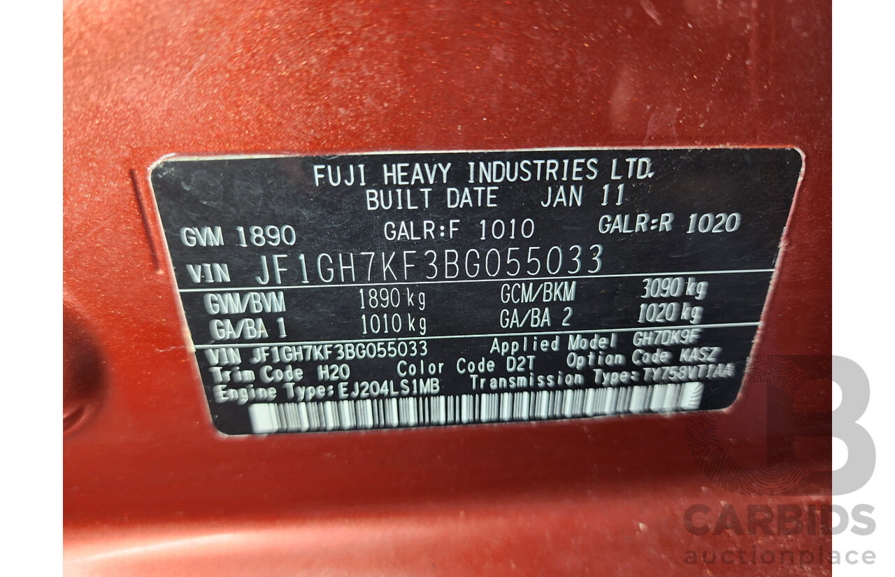 03/2011 Subaru Impreza XV (awd) MY11 5d Hatchback Red 2.0L