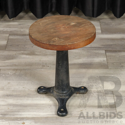 Vintage Cast Iron Singer Sewing Stool with a Timber Top