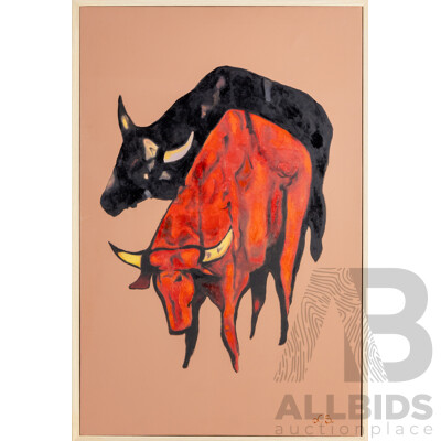 Lazo Stankovic, (20th Century, Australian) Untitled - Bull Fight,  Wonderful Original Mid-Century Style Oil on Canvas, 60H x 40W cm (frame)