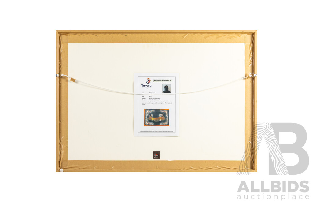 Clinton Yates (20th Century, Indigenous-Australian), Traditional Marriage (2015), Original Acrylic on Cotton Canvas, 66H x 94W cm (frame)