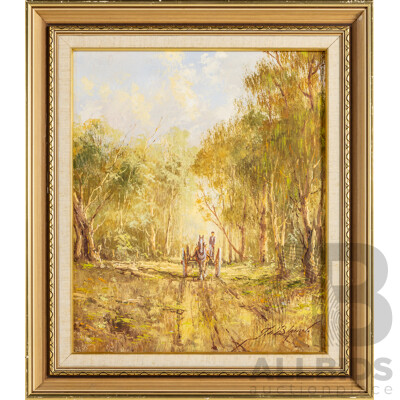 John De Blauw (20th Century, Australian, 1928-2025), on the Stock Route, Lovely Original Vintage Oil on Board, 47H x 41W cm (frame)