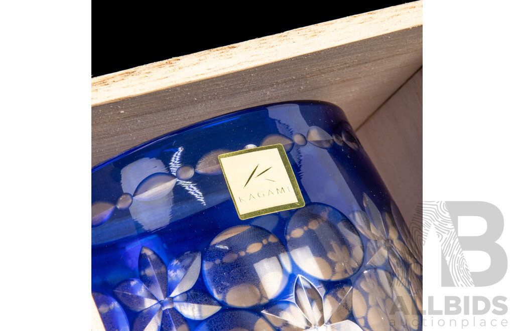 Set of Three Japanese Kagami Crystal Edo Kiriko Tumblers in Paulownia Boxes