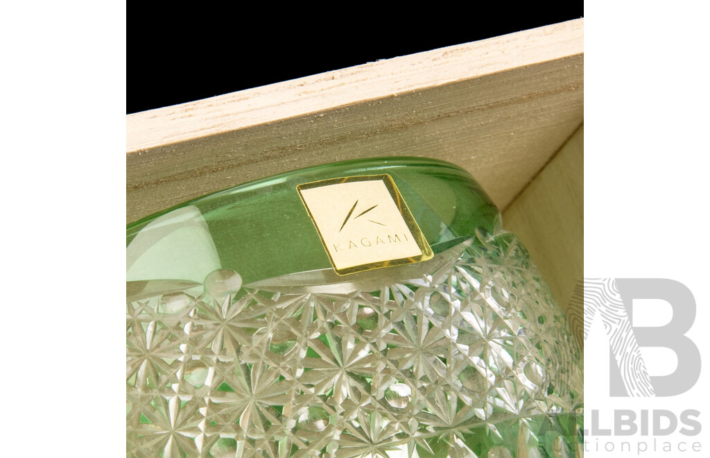 Set of Three Japanese Kagami Crystal Edo Kiriko Tumblers in Paulownia Boxes