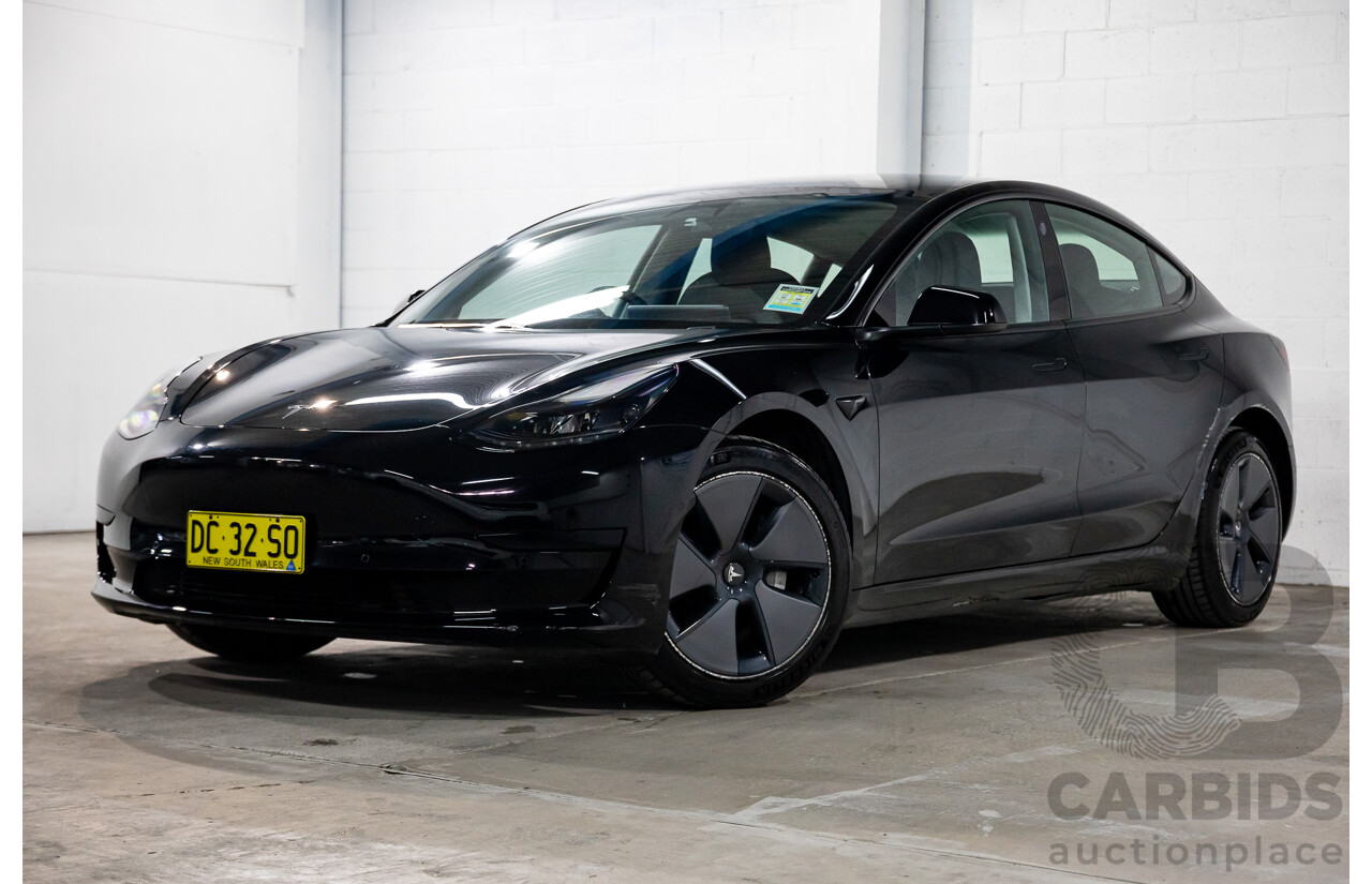 03/2022 Tesla Model 3 Rear Wheel Drive (RWD) E6LRB MY22 4D Sedan Black Electric EV