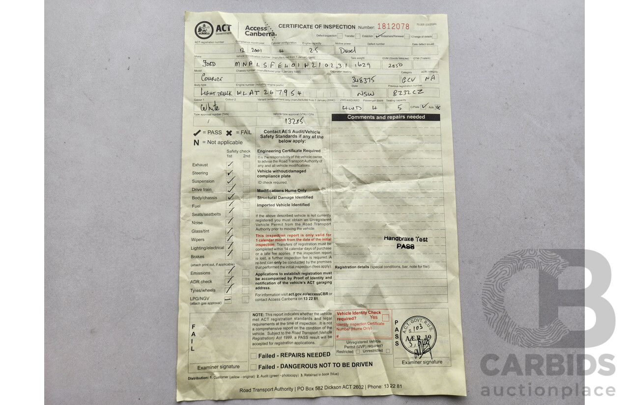 12/2001 Ford Courier GL (4x4) PE Crew Cab P/Up White 2.5L