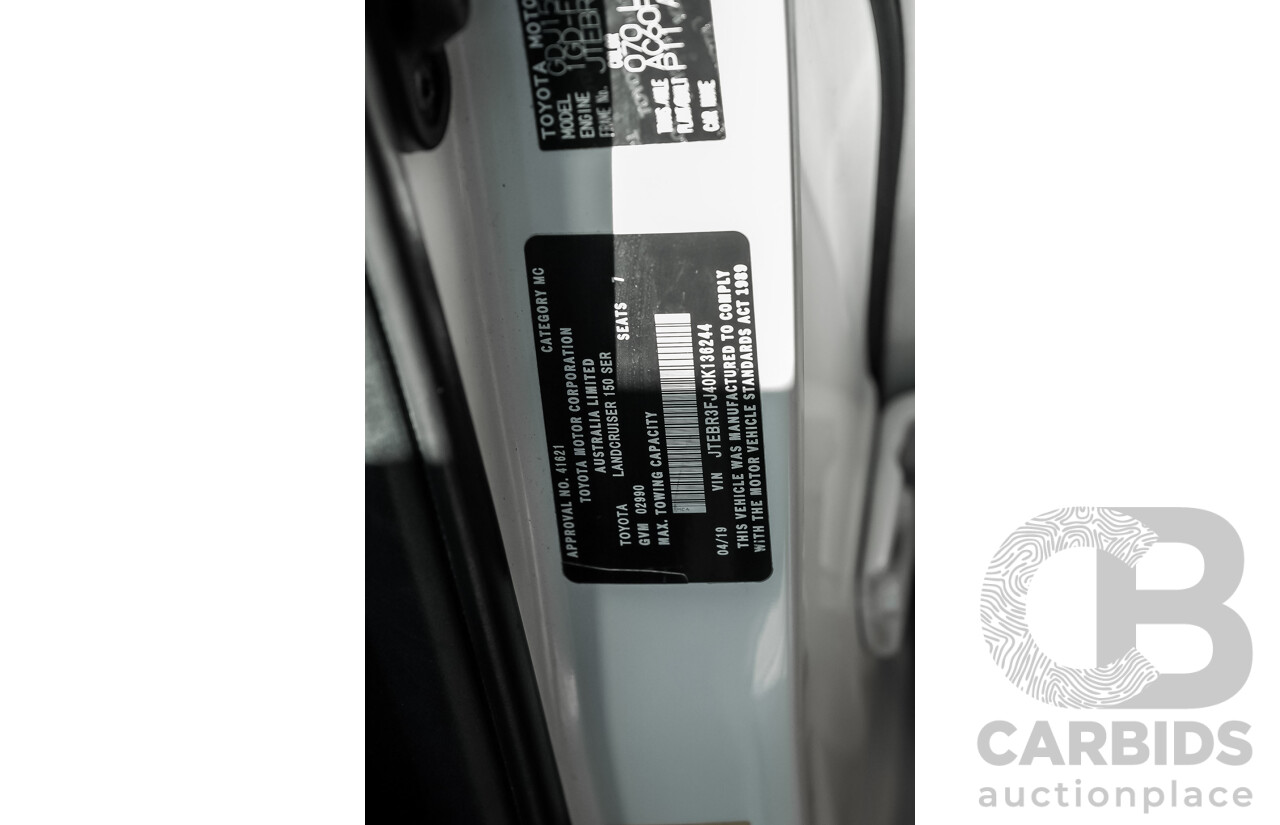 04/2019 Toyota Landcruiser Prado Kakadu (4x4) GDJ150R 4d Wagon Blizzard White Turbo Diesel 2.8L