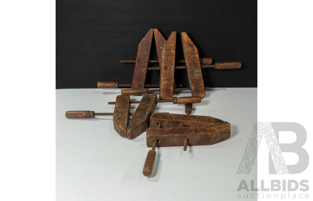 Collection of Four Vintage Jorgensen Wooden Hand Clamps