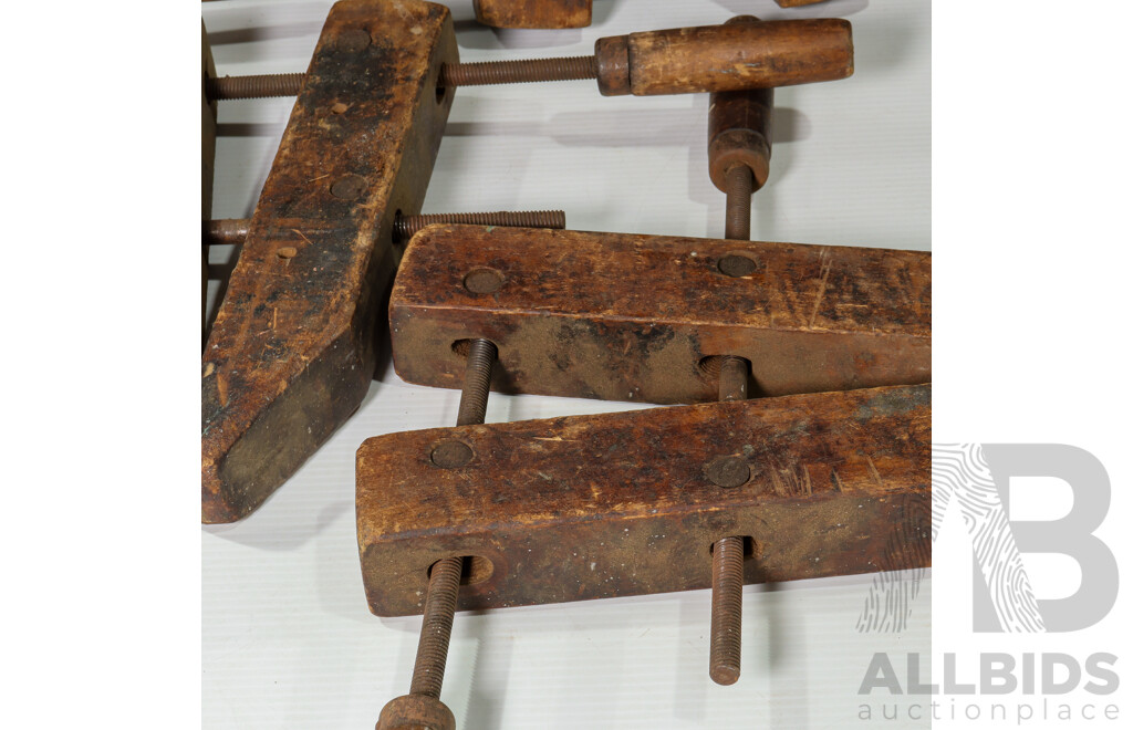 Collection of Four Vintage Jorgensen Wooden Hand Clamps
