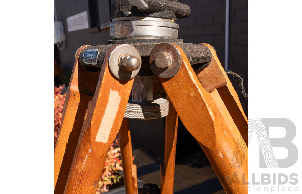 Vintage Miller Precision Equipment Wooden Tripod with Senior Fluid Action Head