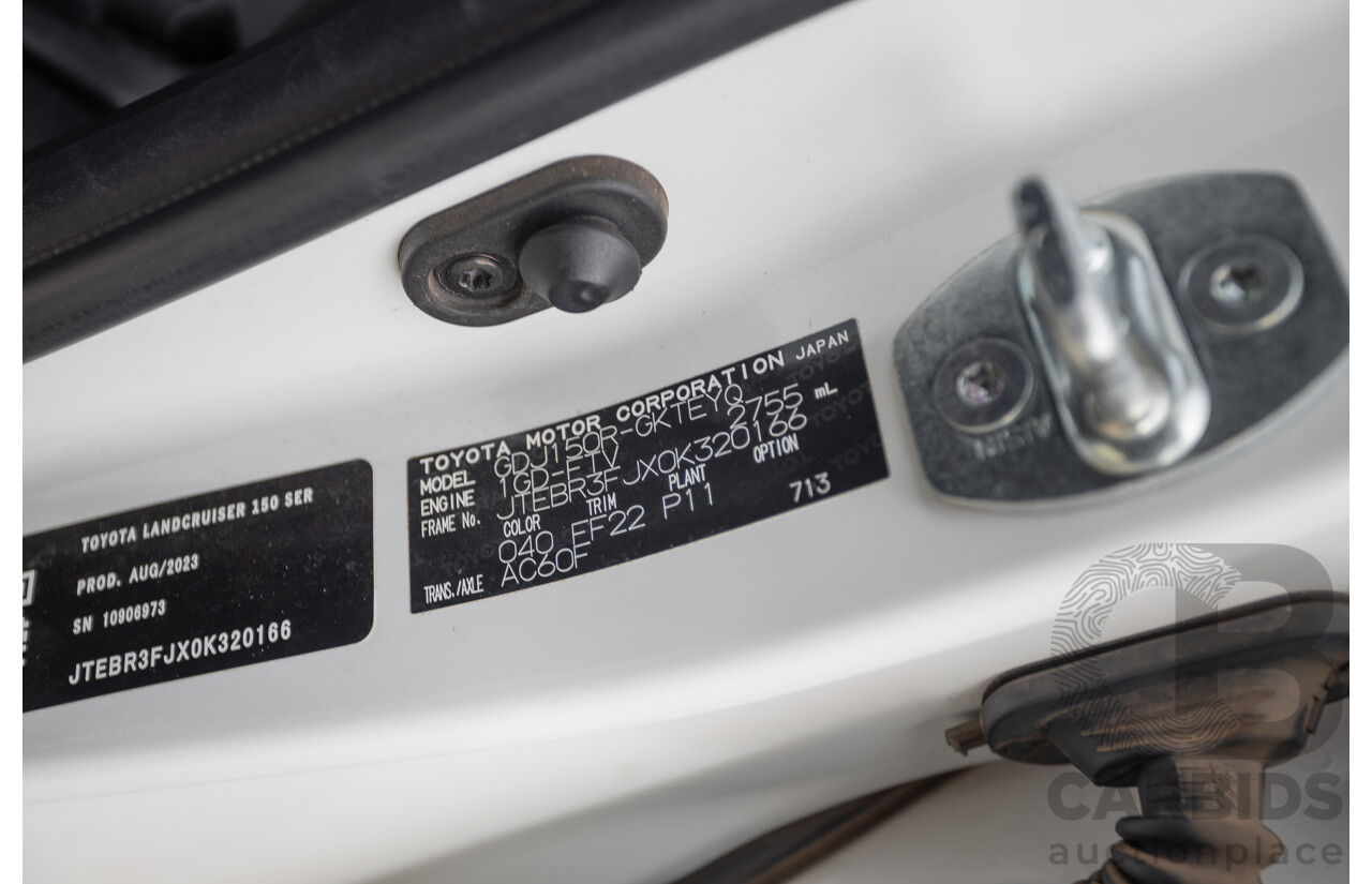 9/2023 Toyota Landcruiser Prado GX (4x4) GDJ150R 4D Wagon Glacier White Turbo Diesel 2.8L