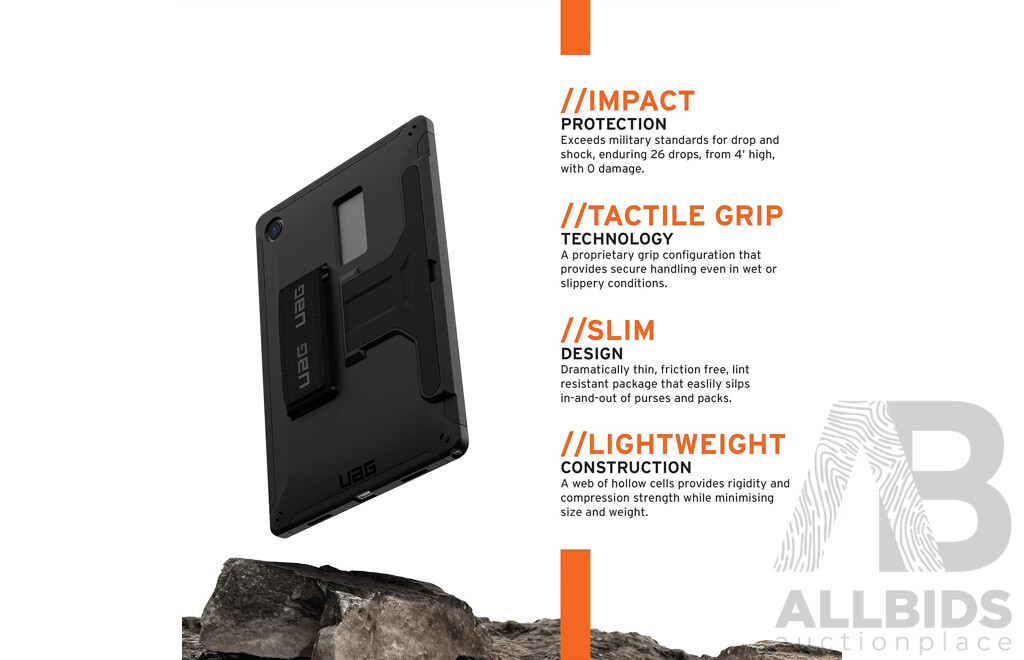 UAG 22345H114040 Scout Hand Strap Case with Kickstand for Galaxy Tab A8, Black, 10.5 Inch