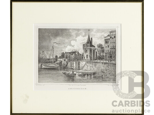Ludwig Rohbock, (19th Century, German, 1824-1893) Amsterdam & Amsterdam Oude Tertuinen, Pair of Contemporary Prints After Original Engravings, 30.5H X 35.5W Cm (frames) (2)